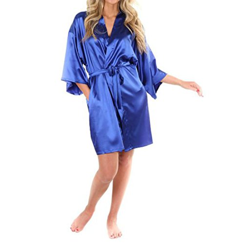 Leright Women's Kimono Robe Knee Length Lingerie Sleepwear Satin Charmeuse Robe
