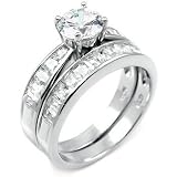 Cubic Zirconia Silver Wedding Ring Set - size 5