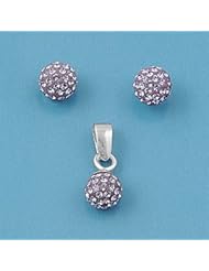 Sterling Silver Lavender CZ Fine Sphere Earring Pendant Set 7MM
