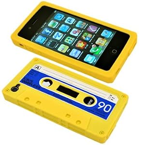 Yellow/Blue Silicone Cassette Tape Case / Skin / Cover for Apple iPhone 4 / 4G