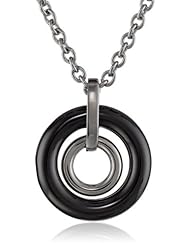 Ceramic Circle Rolo Chain in Stainless Steel Pendant Necklace