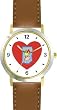 Red Heart - Red Heart Shaped Flower and Hand (Cartoon) - Love & Friendship - WATCHBUDDY&reg; DELUXE TWO-TONE THEME WATCH - Arabic Numbers - Brown Leather Strap-Women's Size-Small