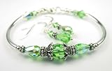 2 Piece Set: Peridot August Birthstone Bracelets: Handmade in .925 Sterling Silver with Swarovski Crystal Birthstones