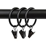 Rod Desyne 10 Count Curtain Rings with Clip, 1-3/8-Inch, Black