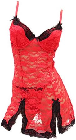 G Allure Women's Gorgeous Lace Two Tone Chemise Set(LNG-SET,RED-36C)
