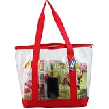 Large Clear Zipper Tote with Color Trim and Bottom (Red) ~ Accessories 4 All