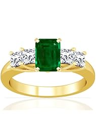 18K Yellow Gold Emerald Cut Emerald Ring With Sidestones