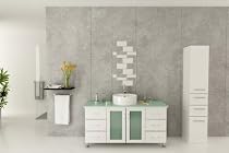 Big Sale 47.25" Grand Lune White Single Vessel Sink Modern Bathroom Vanity with Glass Top