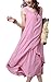 FEESON Women's Casual Double Layers Irregular Loose Sleeveless Cotton Linen Dress Pink