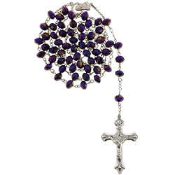 Purple Crystal Rosary with Faceted Rondell Beads in 8x6mm - 28'' Necklace - 21'' Overall Length