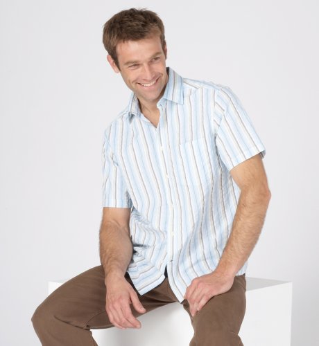 Big & Tall Blue Harbour Short Sleeve Seersucker Stripe Shirt