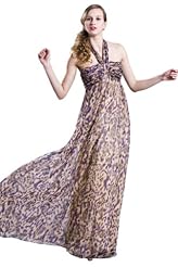 Leopard Print Chiffon/Knit Summer Halter Full Length Prom Dress 