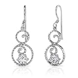 Swirling Desire: Sterling Silver Designer Style CZ Diamond Dangle Fish Hook Earrings