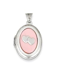 Sterling Silver 20mm Mother Of Pearl with 2 Hearts 2-Frame Oval Locket
