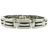 Stainless Steel Black Rubber Bracelet Mens Heavy Link Designer Polish Finish by Bucasi