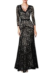 V-neck Floral Print Nylon/Spandex Vintage Lace Club Dress/Evening Dress/Bridesmaid Dress/Party Dress/Maxi Dress 