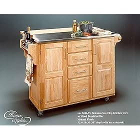 Wood Top Natural Kitchen Cart With Breakfast Bar kitchen cart