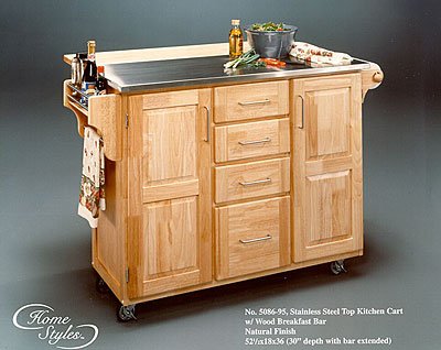 Kitchen: Wood Top Natural Kitchen Cart with Breakfast Bar