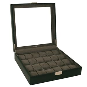 24 Watch Box XL Single Level Black Leather Large Compartments High Clearance Glass Window
