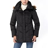 Phistic Women's Quilted Down Coat with Removable Genuine Raccoon Fur Trim - Black M