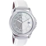 D&G Unisex Quartz Watch with Silver Dial Analogue Display and White Leather Strap DW0631