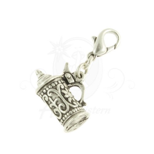 Alpenflustern Charm Beer Mug (antique silver coloured) - Traditional Bavarian Oktoberfest Jewelry, Pendant & Charm for Necklace, Charivari and Octoberfest Bracelet