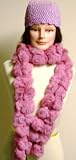 Imported Light Dusty Rose Color Two Strand Luxurious Rabbit Fur Scarf for Women and Teens Offered in Combination with Hand Crocheted Chenille and Gimp Tweed Skull Cap