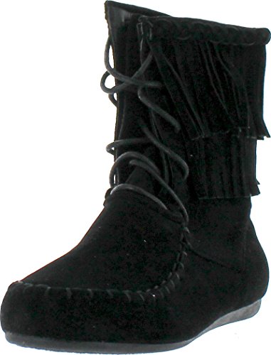 Forever Candice-22 Women's Sassy Two Layer Fringe Moccasin Ankle Booties