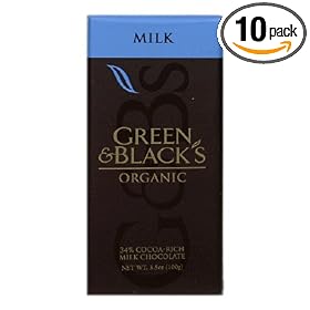Green & Black's Organic Milk Chocolate Bar, 34% Cocoa, 3.5-Ounce Bars (Pack of 10)