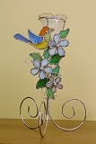 Bird and Flowers Stained Glass Vase