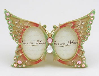 Beautiful Jeweled Picture Frame Double Butterfly