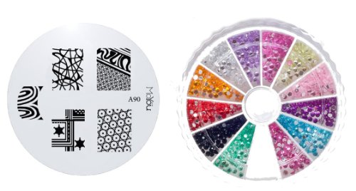 MoYou Nail Art Image Plate A90+ Rhinestone Pack-1200 premium quality Gemstones with 12 dif Preisvergleich