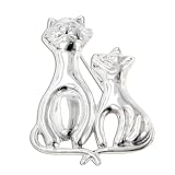 Tails Crossed - Sterling Silver Whimsical Cat and Kitten Artistic Pin Brooch