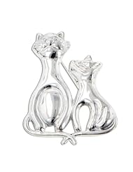 Tails Crossed - Sterling Silver Whimsical Cat and Kitten Artistic Pin Brooch