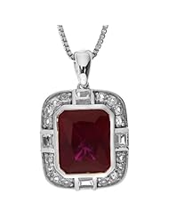 Sterling Silver Created Ruby, Created White Sapphire and Diamond Pendant Necklace (0.00 8cttw, I-J Color, I2-I3 Clarity), 18"
