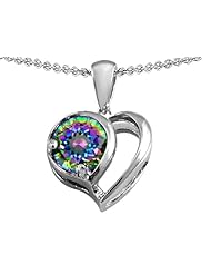 Original Star K (tm) Heart Shape Pendant With Round 7mm Rainbow Mystic Topaz in .925 Sterling Silver