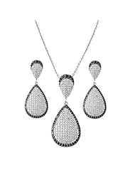 925 Sterling Silver Sets With Cubic Zirconia - Stone: Black  & Clear CZ