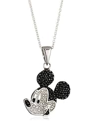 Disney "Mickey" Girls Black and White Diamond Sterling Silver Pendant Necklace