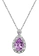10k White Gold, February Birthstone, Amethyst and Diamond Pear Shaped Pendant