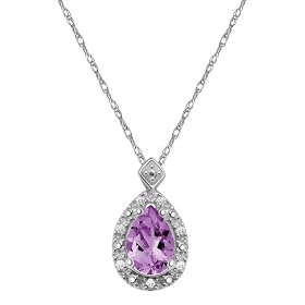 Buy 10k White Gold, February Birthstone, Amethyst and Diamond Pear Shaped Pendant by Amazon.com Collection