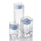 Set of 3 Square Vases and 3 Floating Candles 3", Light Blue
