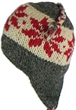 WOOL CHULLO FLEECE LINED SKI HAT TOQUE WITH EAR FLAPS WINTER KNIT BEANIE MOUNTAINEERING SKULL CAP - GREY / IVORY - MAROON SNOWFLAKE WOOL CHULLO FLEECE LINED SKI HAT TOQUE WITH EAR FLAPS WINTER KNIT BEANIE MOUNTAINEERING SKULL CAP - GREY / IVORY - MAROON SNOWFLAKE
