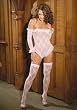 Three Piece Set. Bow Lace Teddy With Matching Gloves And Thigh Hi Stockings.
