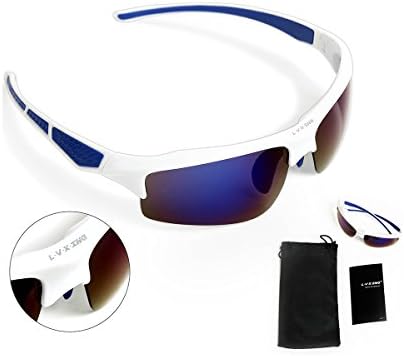 [Gift Idea] L.V.X.ING LVX543 Fashion Polarized Iridium Unbreakable Lightweight Tr90 Frame Sports Men and Women Sunglasses For Fishing Running Cycling White &amp; Blue