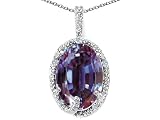 3.03 cttw 14k Gold Lab Created Oval Alexandrite and Diamond Pendant