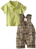 Calvin Klein Baby-boys Infant Polo with Plaided Shortall, Green, 12 Months