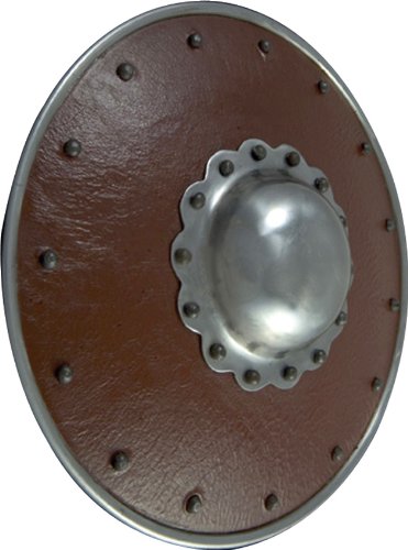 Get Dressed For Battle 126 Leather Covered 14 Gauge Steel Construction Scalloped Buckler with Handle