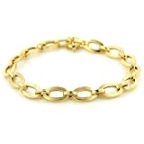 14K Gold Satin/Shiny Oval Link Bracelet - 7.5