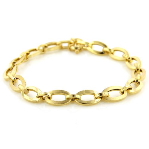 Childrens Toyshop  Jewelry : 14K Gold Satin/Shiny Oval Link Bracelet - 7.5"