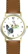 Siamese Cat and Siamese Cat Chasing Butterfly Cat - JP - WATCHBUDDY&reg; DELUXE TWO-TONE THEME WATCH - Arabic Numbers - Brown Leather Strap-Size-Large ( Men's Size or Jumbo Women's Size )